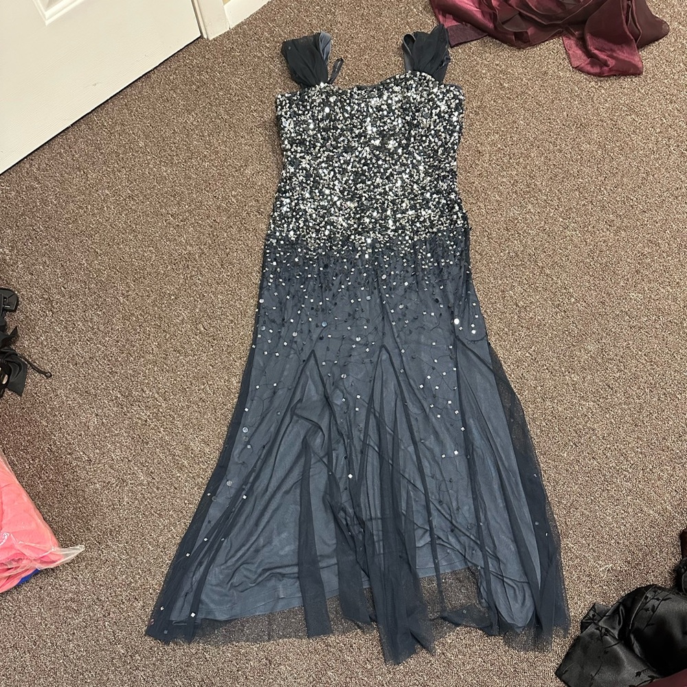 Adrianna Papell Navy Sequin Midi Dress